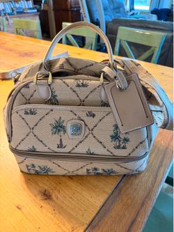 Vintage 1980s Pegasus brand palm tree tapestry travel tote / makeup case