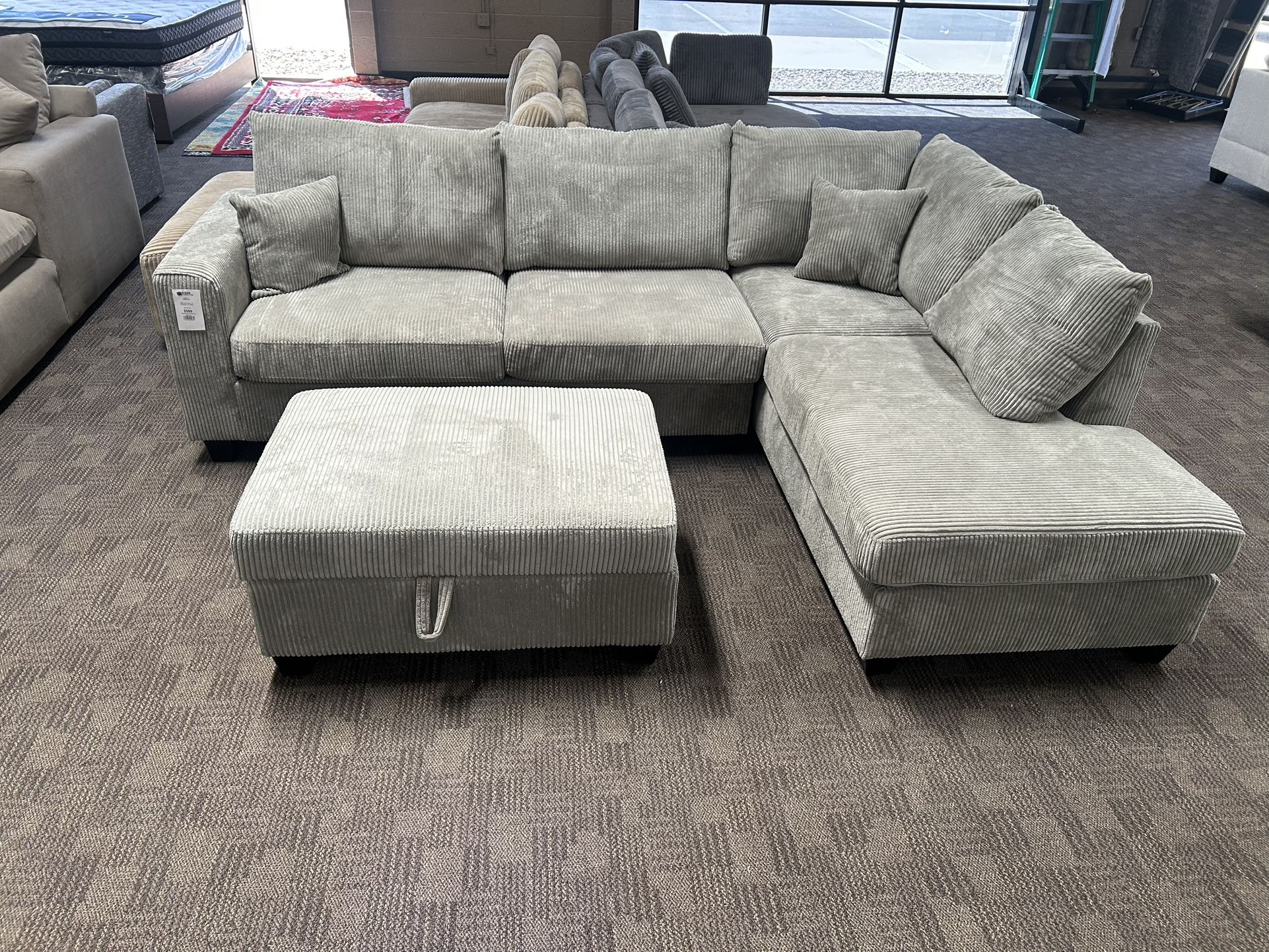Gray Sectional W Storage Ottoman
