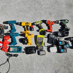 28pc Lot Of Cordless Power Tools Batteries And Chargers