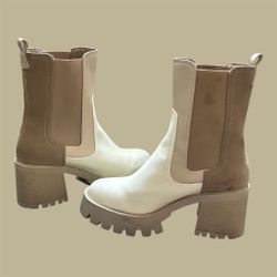 Two-Tone Chunky Heel Ankle Boots