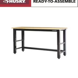 Husky 72 in. W x 24 in. D Adjustable Height Black Workbench for Ready to Assemble Steel Garage Storage System