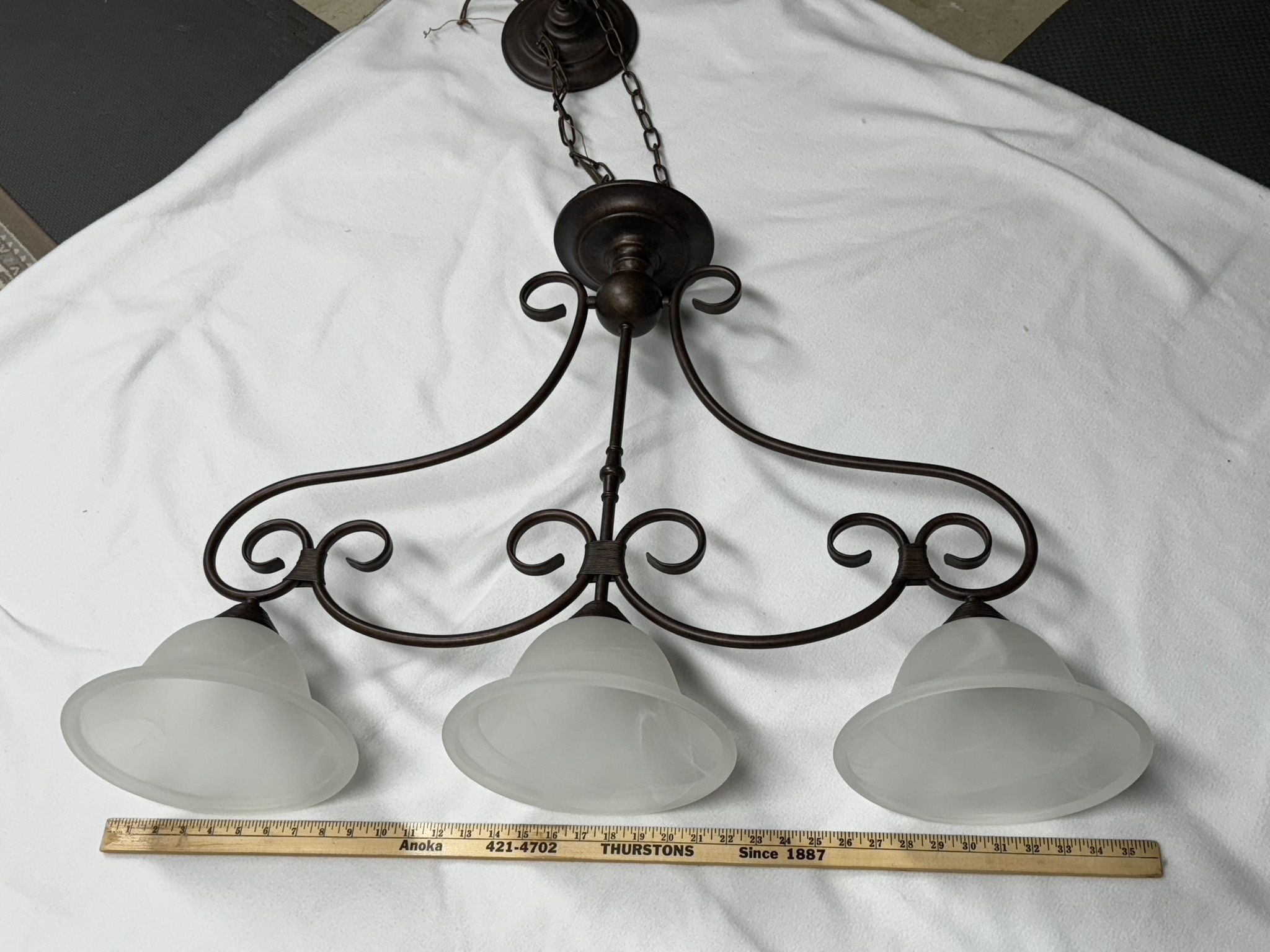 3-light Chandelier, Faux Alabaster, Excellent Working Condition