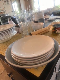 Kitchen plates, bowls and equipment