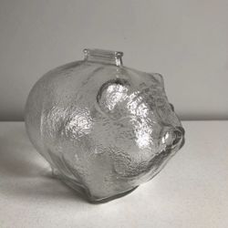 Vintage Anchor Hocking Textured Clear Glass Piggy Bank
