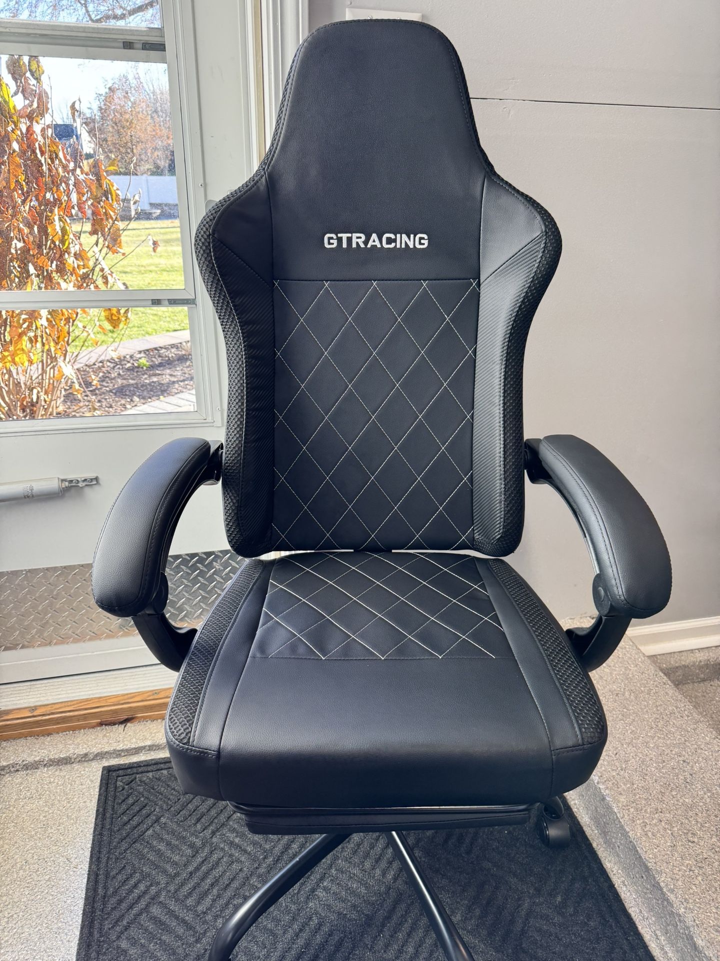 Brand New Black Vegan Leather Tall Back Reclining Gaming Chair w/Slide Out Footrest