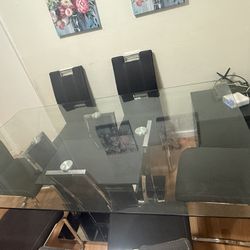 72 Inch Glass Dining Table  With Chairs 