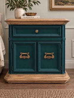 Vintage Drexel Nightstand – Refinished Teal & Natural Wood