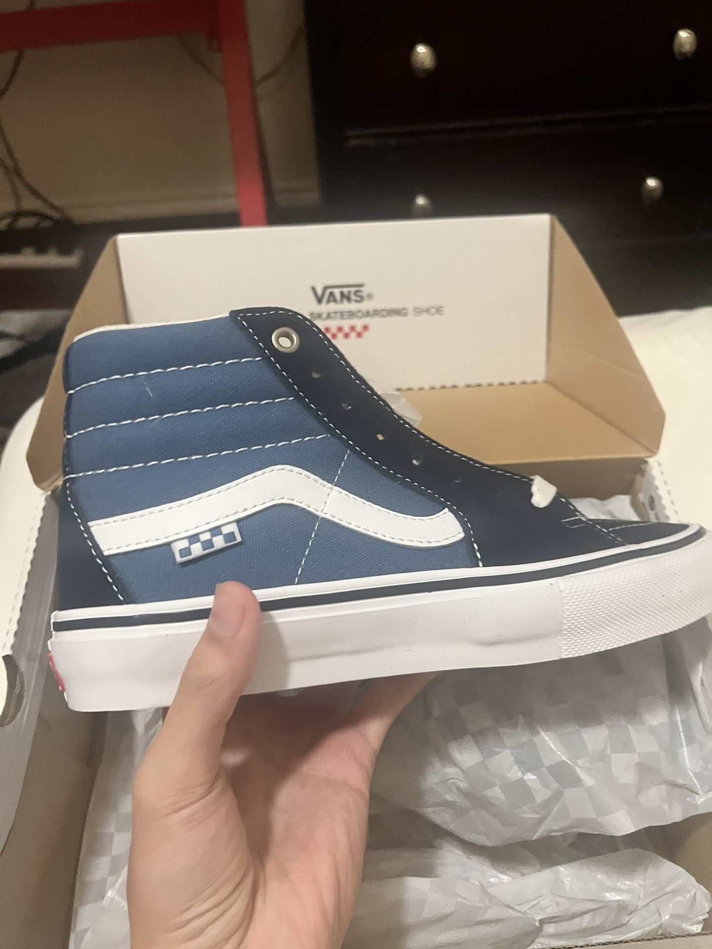 Never used Vans Skate Sk8-Hi Navy/White – Men’s 6.5