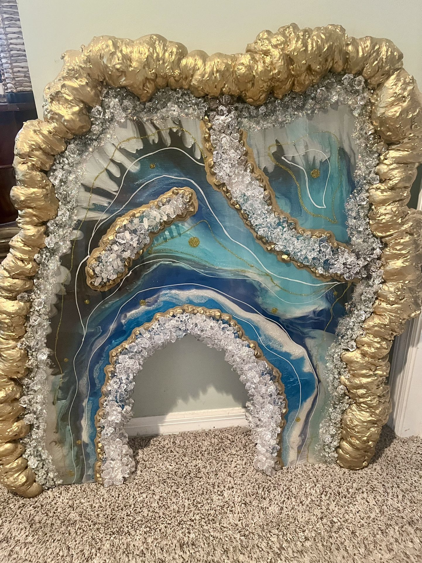 Resin and Crystal Wall Art 36x36 Inches By Local Artist