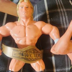 Lot Of 3 WCW Vintage 1990 Figures Lex Luger Barry Whindom Scott Steiner With WCW Championship Belt