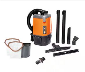 Ridgid 6 Qt. (1.5 Gal.) NXT Backpack Vacuum Cleaner HDB600 with Filters, Attachments and LED Cuff for Dry Applications