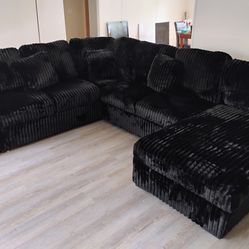 New Black Sectional W Sleeper And Storage USB Ports