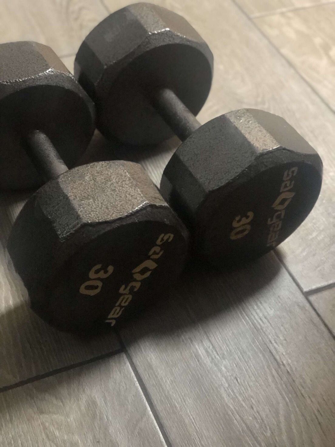 30 lbs iron hex dumbbells