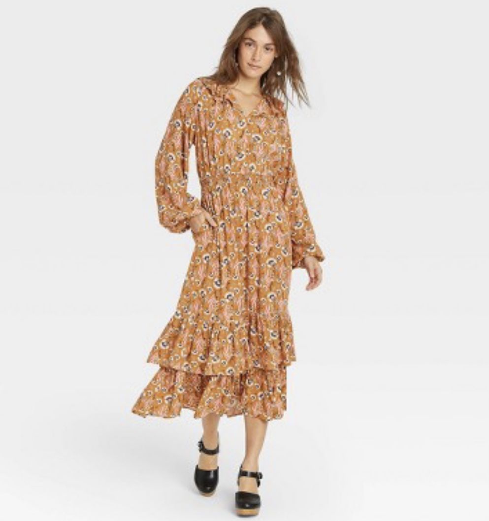 Womens Balloon Long Sleeve Ruffle Collar Dress - Universal Thread Yellow Floral