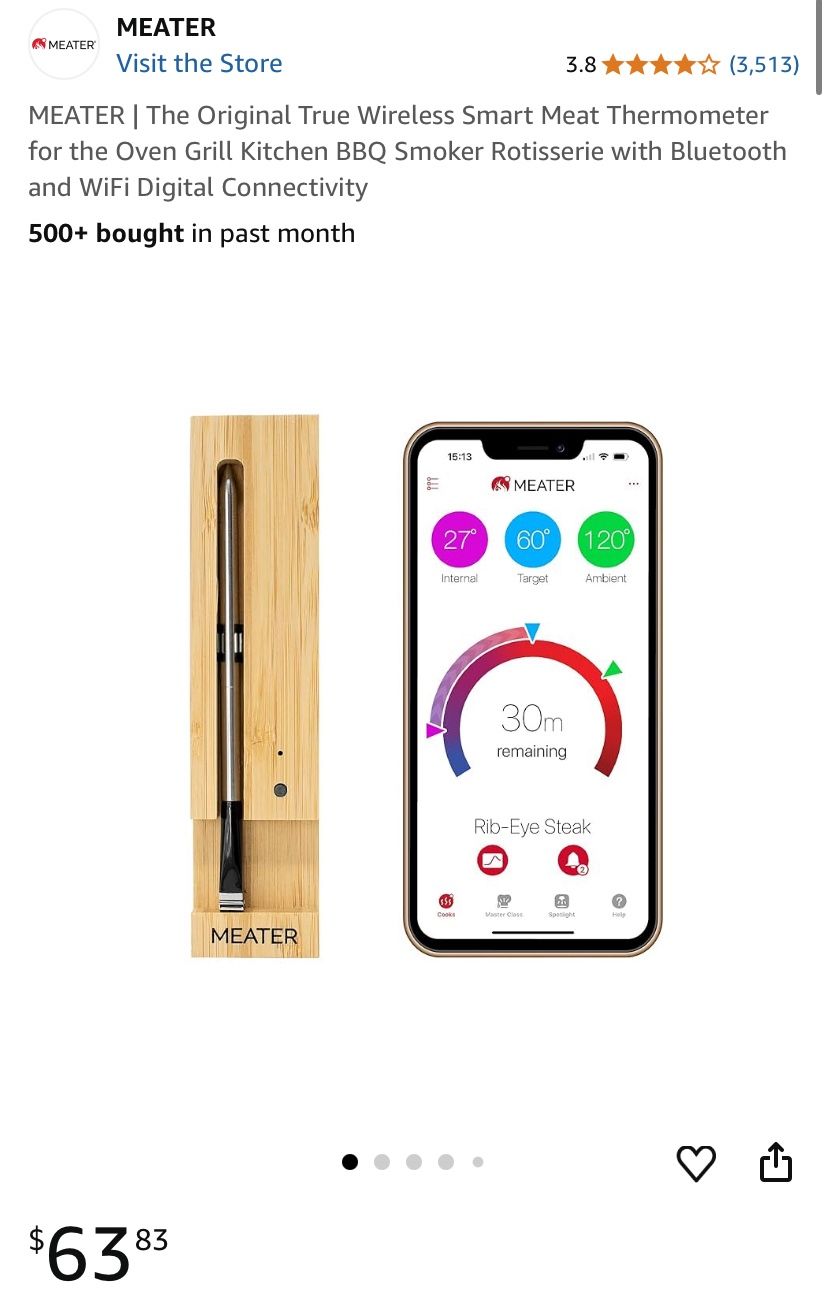 MEATER | The Original True Wireless Smart Meat Thermometer for the Oven Grill Kitchen BBQ Smoker Rotisserie with Bluetooth and WiFi Digital Connectivi