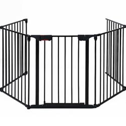 5 Panel Adjustable Wide Fireplace Fence Baby/ Pet Gate Black
