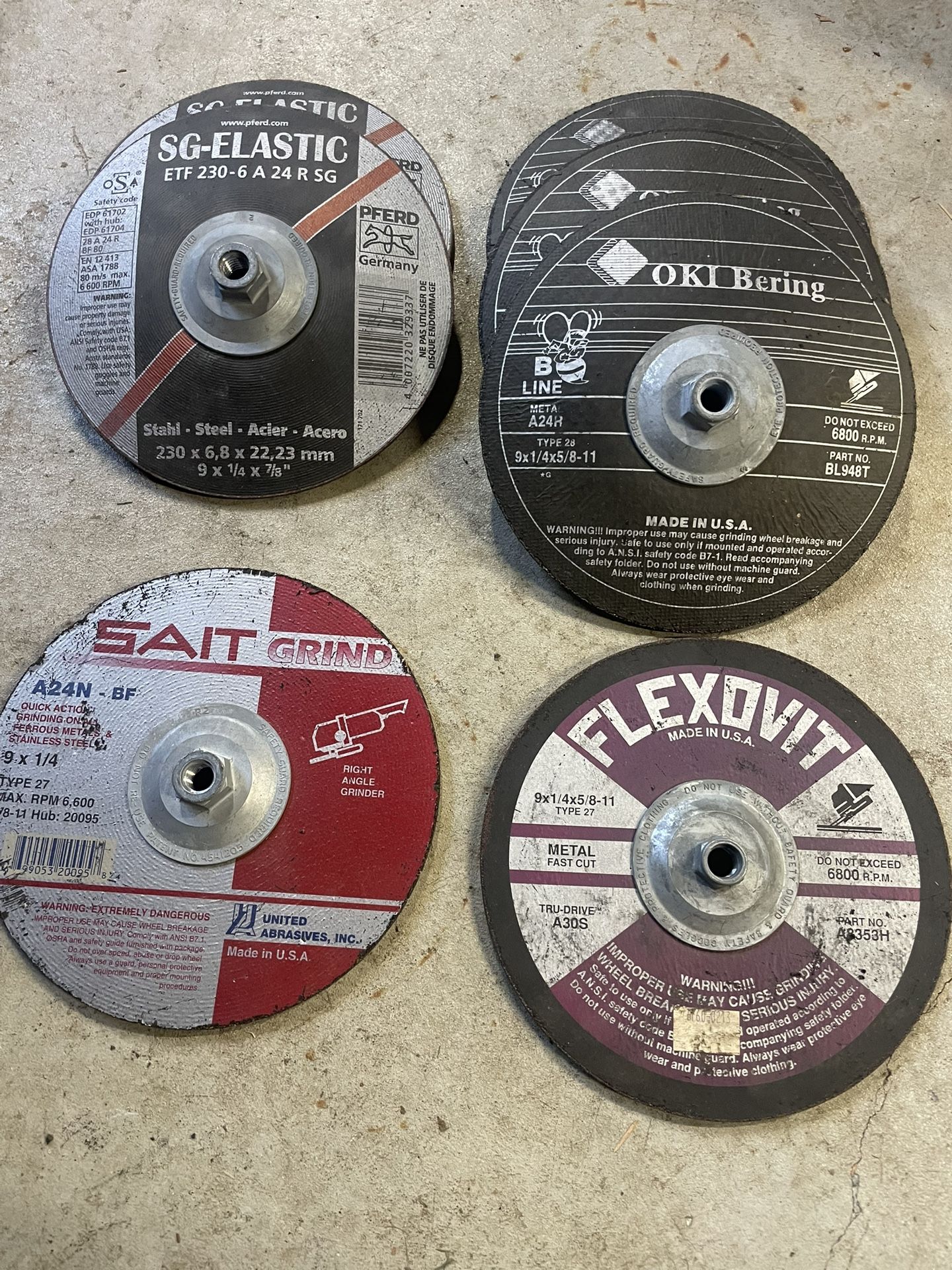5) 9”x1/4”x5/8”-11 And 2) 9”x1/4”x7/8” Grinding Discs