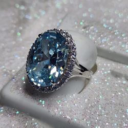 Big Cz 925 Sterling Silver Ring Size  8