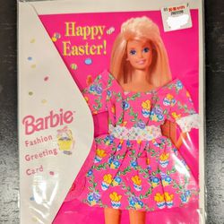 Barbie Fashion Greeting Card - Happy Easter! Pink Dress with Chicks Eggs Pattern1995 New Vintage Mattel