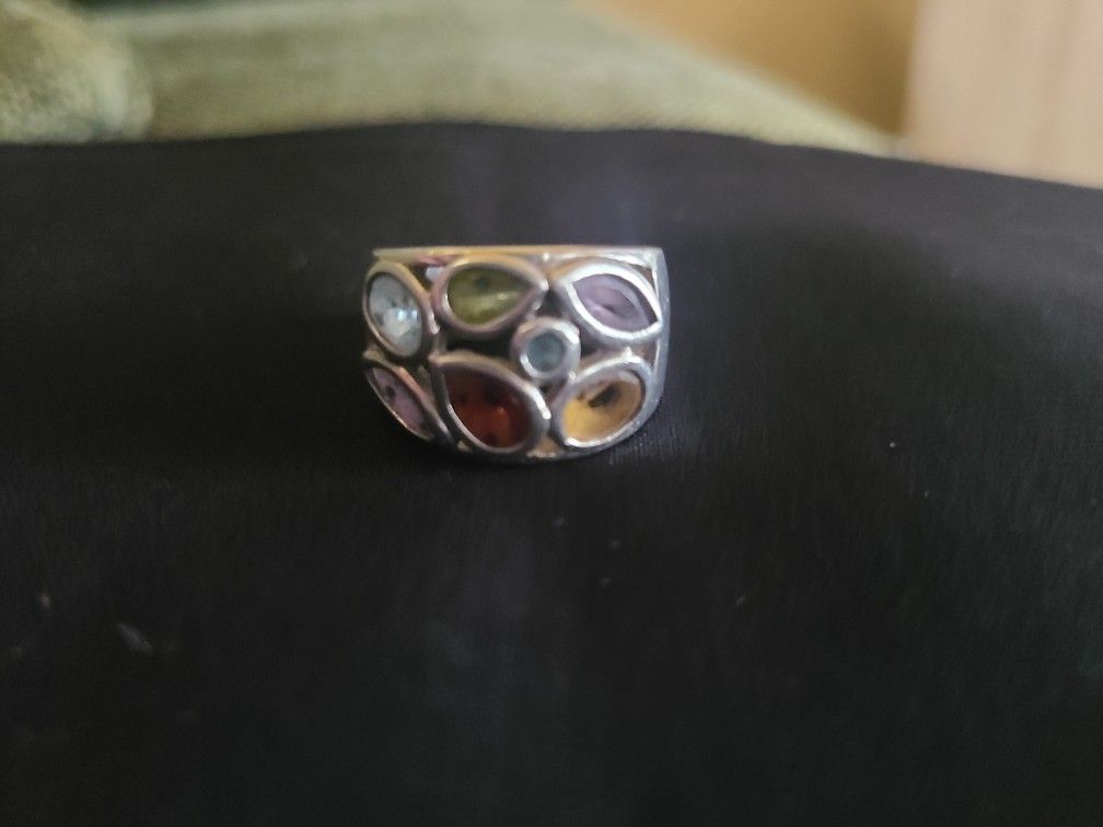 Heavy Sterling Silver Ring W Semi Precious Stones.