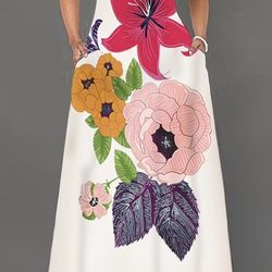 Women's Floral Print Sleeveless A-Line Dress with Pockets - Lightweight Casual Chic Round Neck Summer Dress for Parties, Gatherings & Casual Attire, P