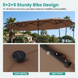 Large Double-Sided Patio Umbrella with Solar Lights