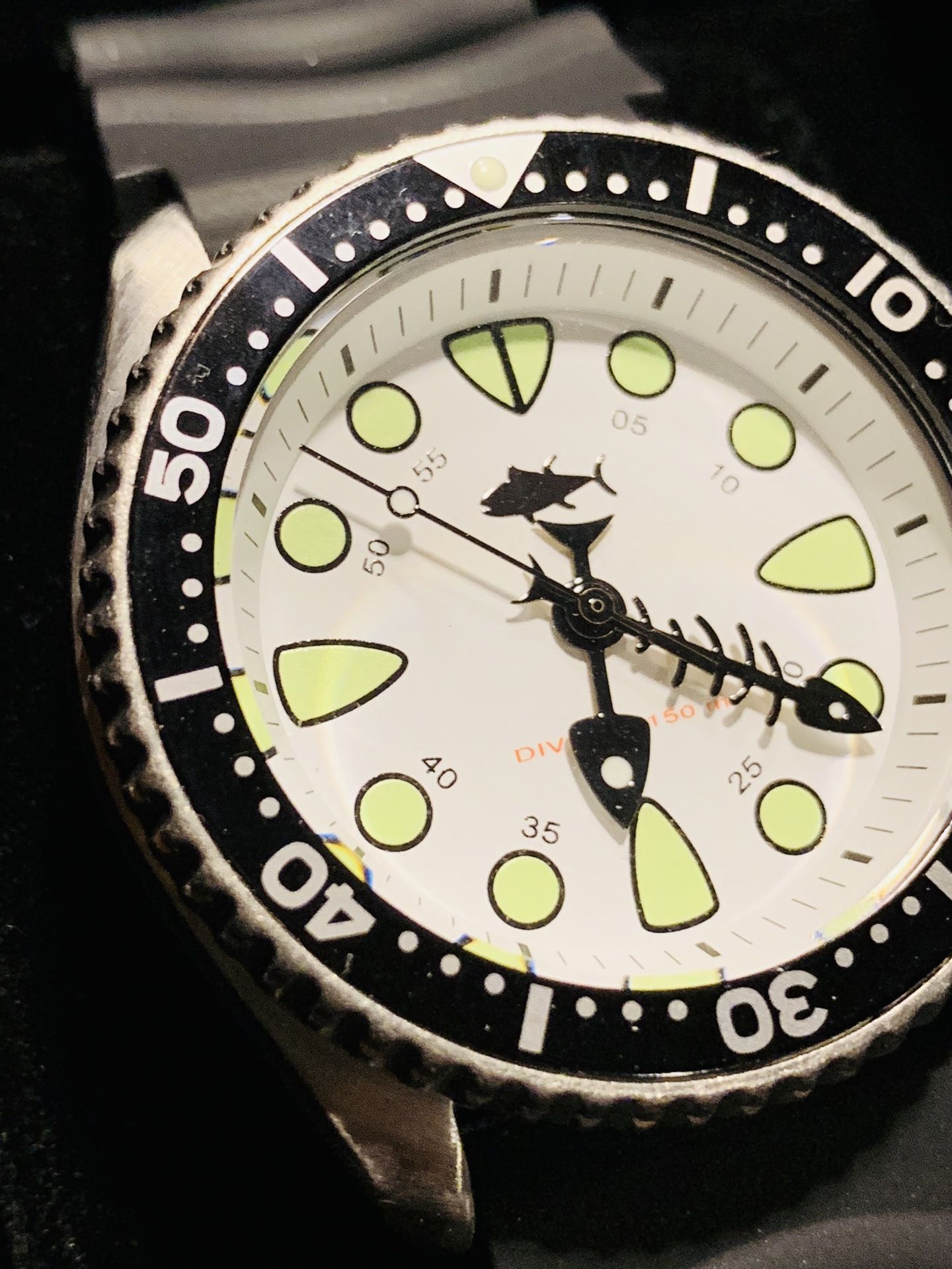 🚀Vintage Seiko Super Mod Diver Watch 7002 Fish🐠Bone Mod New White Shark Tooth Dial/Tuna Symbol & All White Chapter Ring🚀