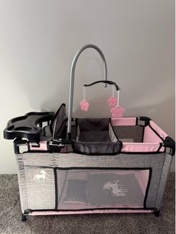 Bayer Multi-Bed Playpen for Dolls up to 18” with Changing Station, Highchair, Closet + bedding