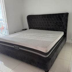 Grey suede king size bed frame