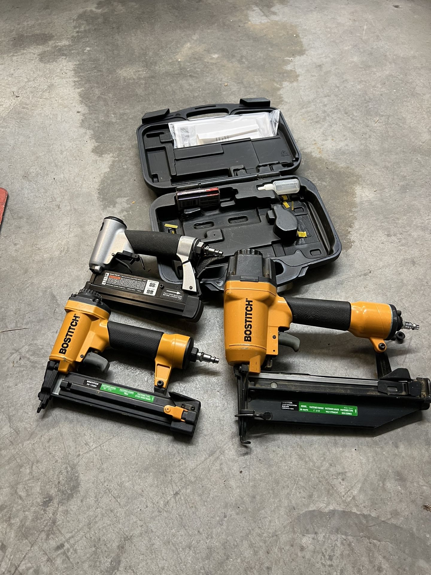 1 Bostitch 16 Gauge Air Nailer & 1 Bostitch 18 Gauge Air Nailer 1 Porter Cable Air Pin Nailer