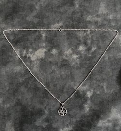 Sterling Silver 925 Italy ROLO Round link Necklace Chain 5.65 grams & Vintage PSCL Elven 7 Point Star Pentagram Pendant