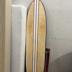 Creative Co-Op Coastal Decorative Surfboard Wall Décor, Wave Design Overlaid On Natural Wood, Hangs Vertical or Horizontal