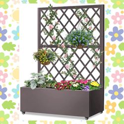 Metal 55" Privacy Screen Trellis with Raised Planter Box with Wheels. New, unassembled, in box.