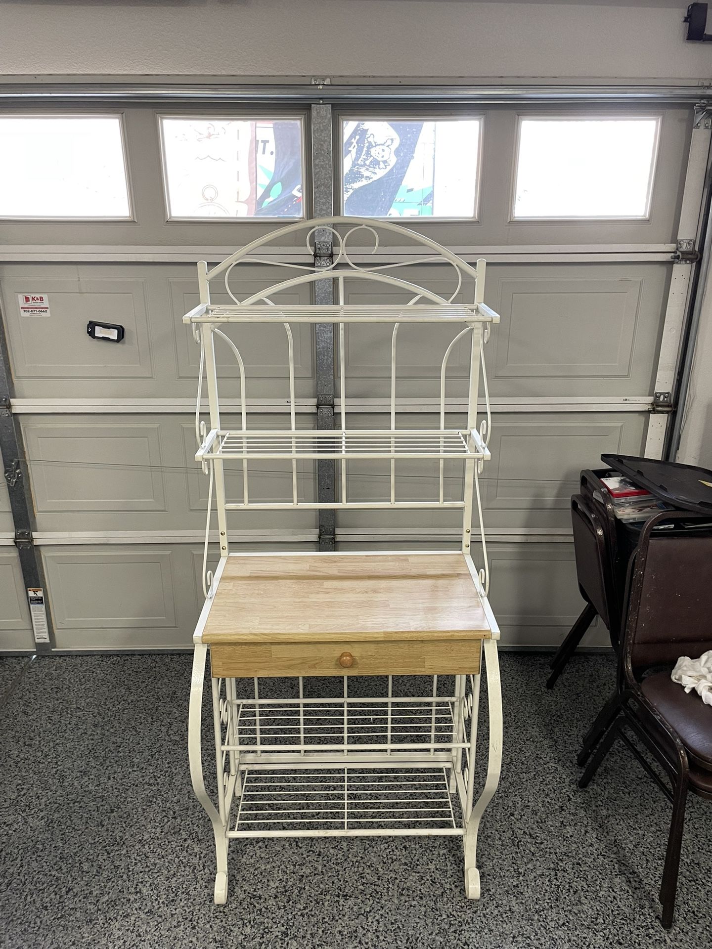 Wrought Iron Bakers Rack With Drawer Off White
