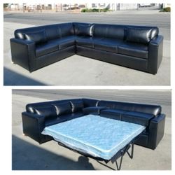 Brand New 7x9ft Sectional With Sleeper Couch Black Leather 