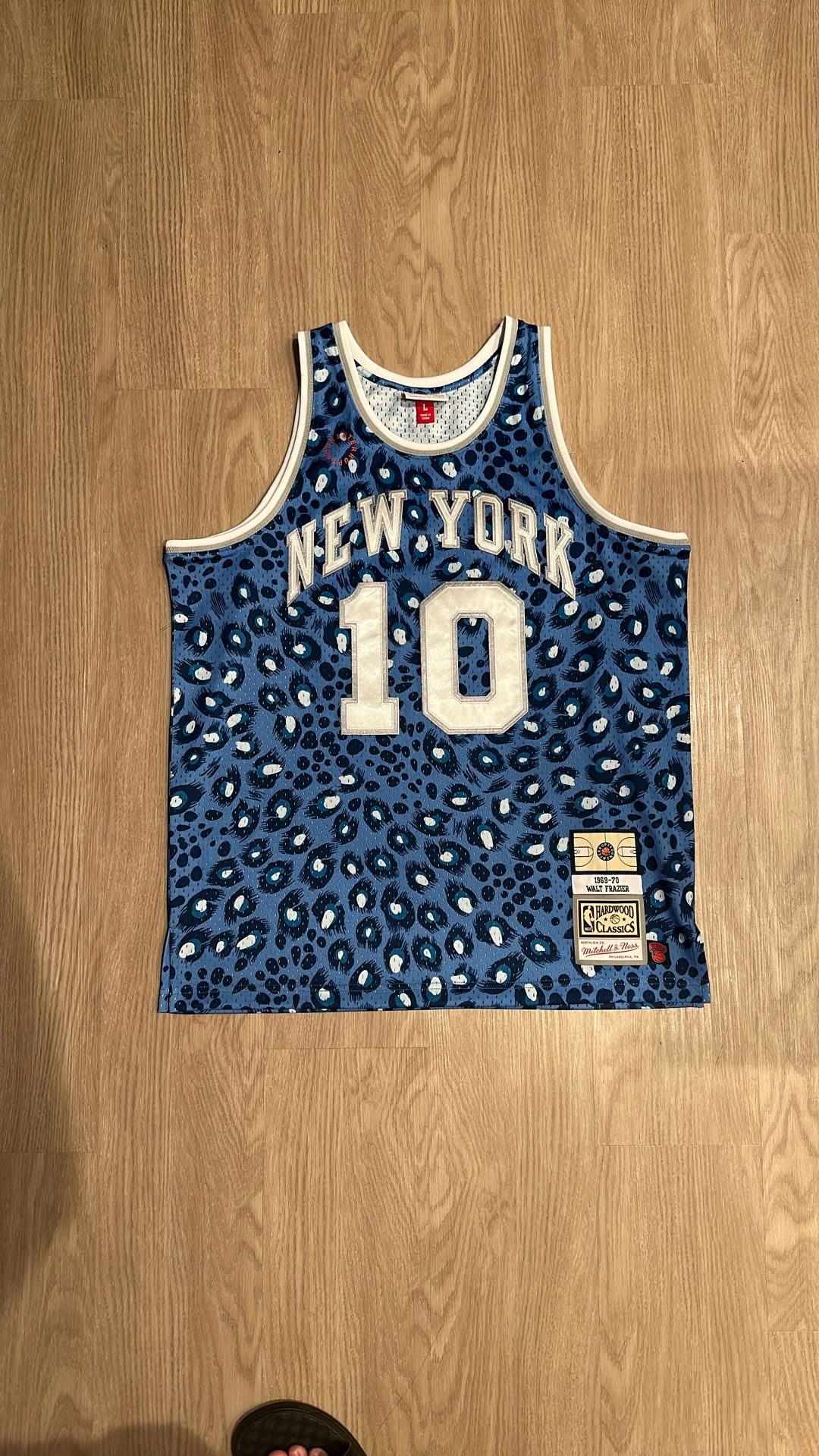 Size Large - Mitchell And Ness Authentic Swingman Jersey NBA Basketball Walt Frazier Uninterrupted Supreme Cheetah New Era