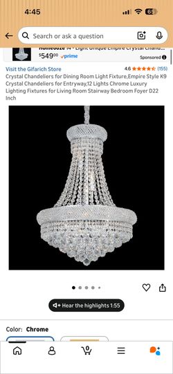 Sparkling Crystal Chandelier Chrome 12-Light 22-inch Empire Style