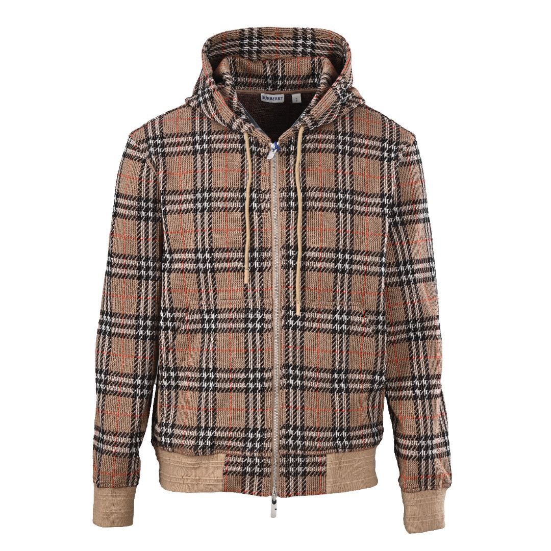 Burberry Knitted Checkered Hooded Coat