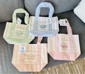 Trader Joe’s Mini Tote Bags  Complete Set of 4  NEW With Tags  Summer 2026  Pastel Striped Canvas Tote Bags  Limited Release Exclusive Collection PICK