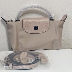 Longchamp mini with top handle and crossbody bag purse Nude gift