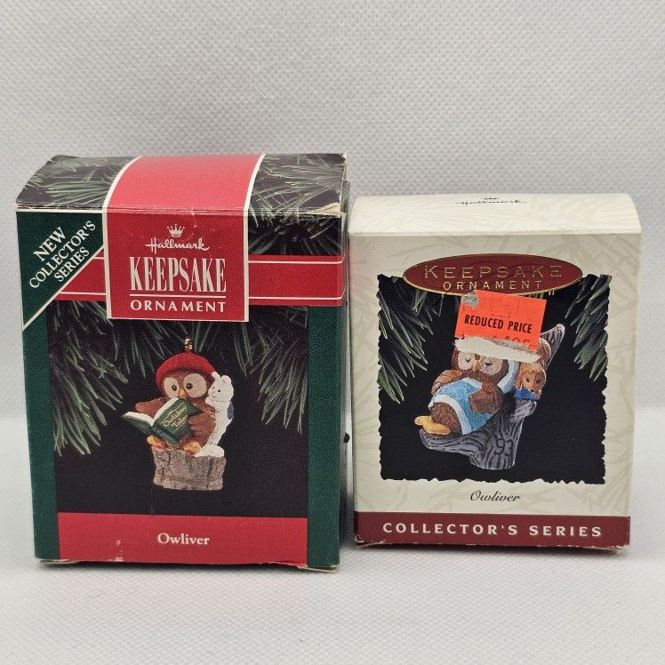 2 Hallmark Ornament 1 & 2 Owliver Series Owl Reading & Napping Bird Collection
1992 & 1993 OWLIVER series
Ornaments are in great condition, no flaw