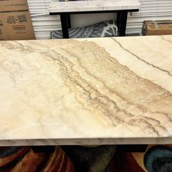 2 Pc White Marble Dining Table & White Marble Sofa Table 