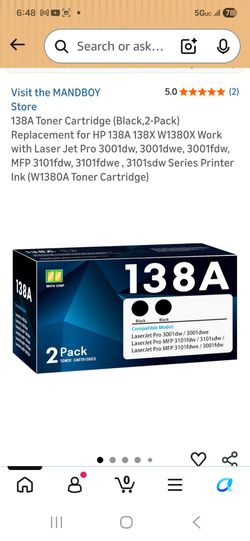 138A Toner Cartridge (Black,2-Pack) Replacement for HP 138A 138X W1380X Work with Laser Jet Pro 3001dw, 3001dwe, 3001fdw, MFP 3101fdw, 3101fdwe , 3101