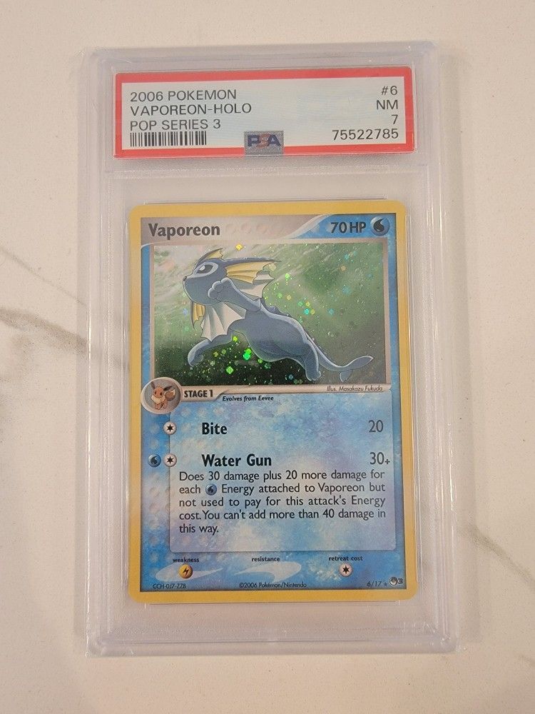 2006 Vaporeon 6/17 Pop Series 3 Holo PSA 7 Near Mint Pokemon TCG Card Slab