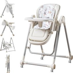5 in 1 Baby High Chair Swing Combo - Foldable Baby High Chair with Removable Washable Soft Cushion and Tray, Adjustable Height & Recline, Lockable Whe
