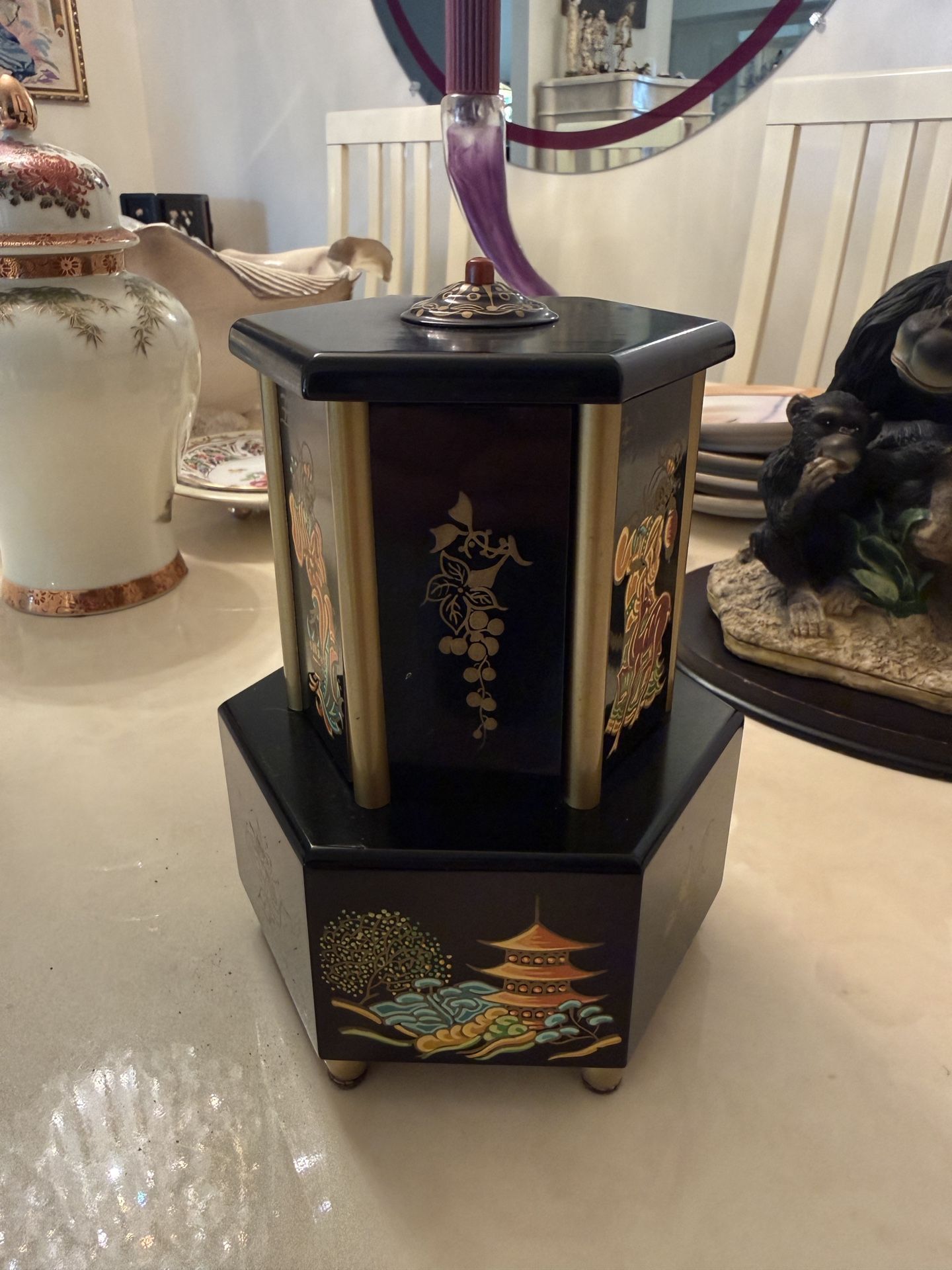 Vintage Oriental Themed German Made Lipstick Cigarette Musical Carousel