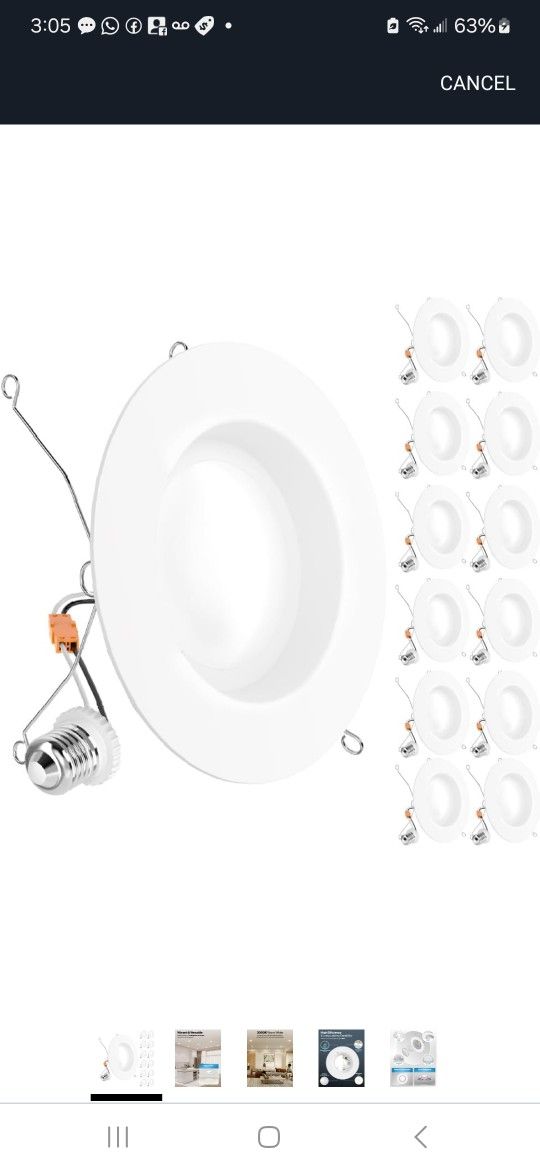 Sunco 12 Pack Retrofit LED Recessed Lighting 6 Inch, Downlight LED Can Lights, 965 LM, 3000K Warm White, Dimmable, Smooth Trim, 13W=75W, Damp Rated UL