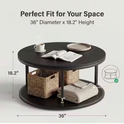 36 in. Black Round Wood Coffee Table with 2-Tier
