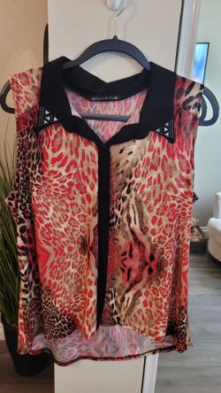 Animal Print Sleeveless Blouse Size L