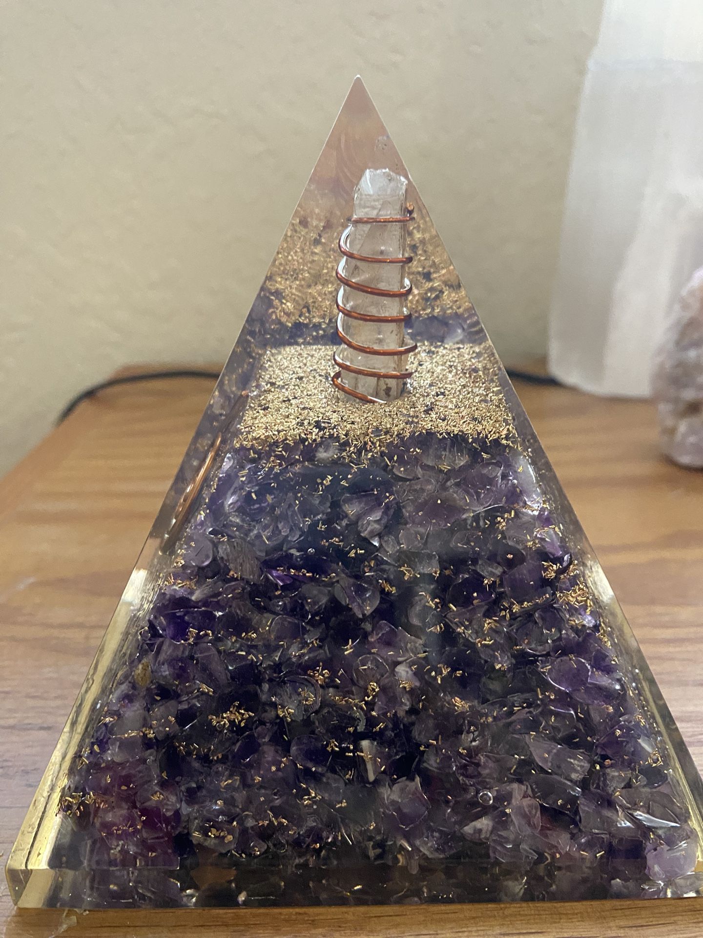 Acrylic Pyramid With Amethyst & Quartz – 6” Tall